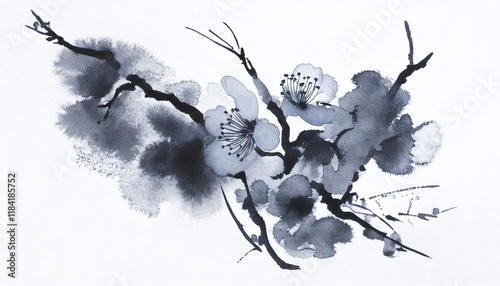 매화 수묵담채화