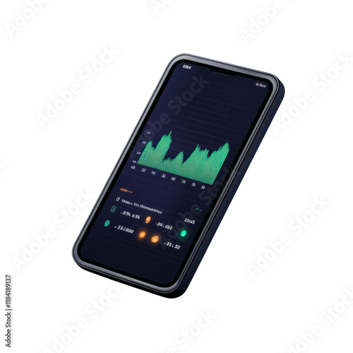 Investment app interface on smartphone displaying financial data trends