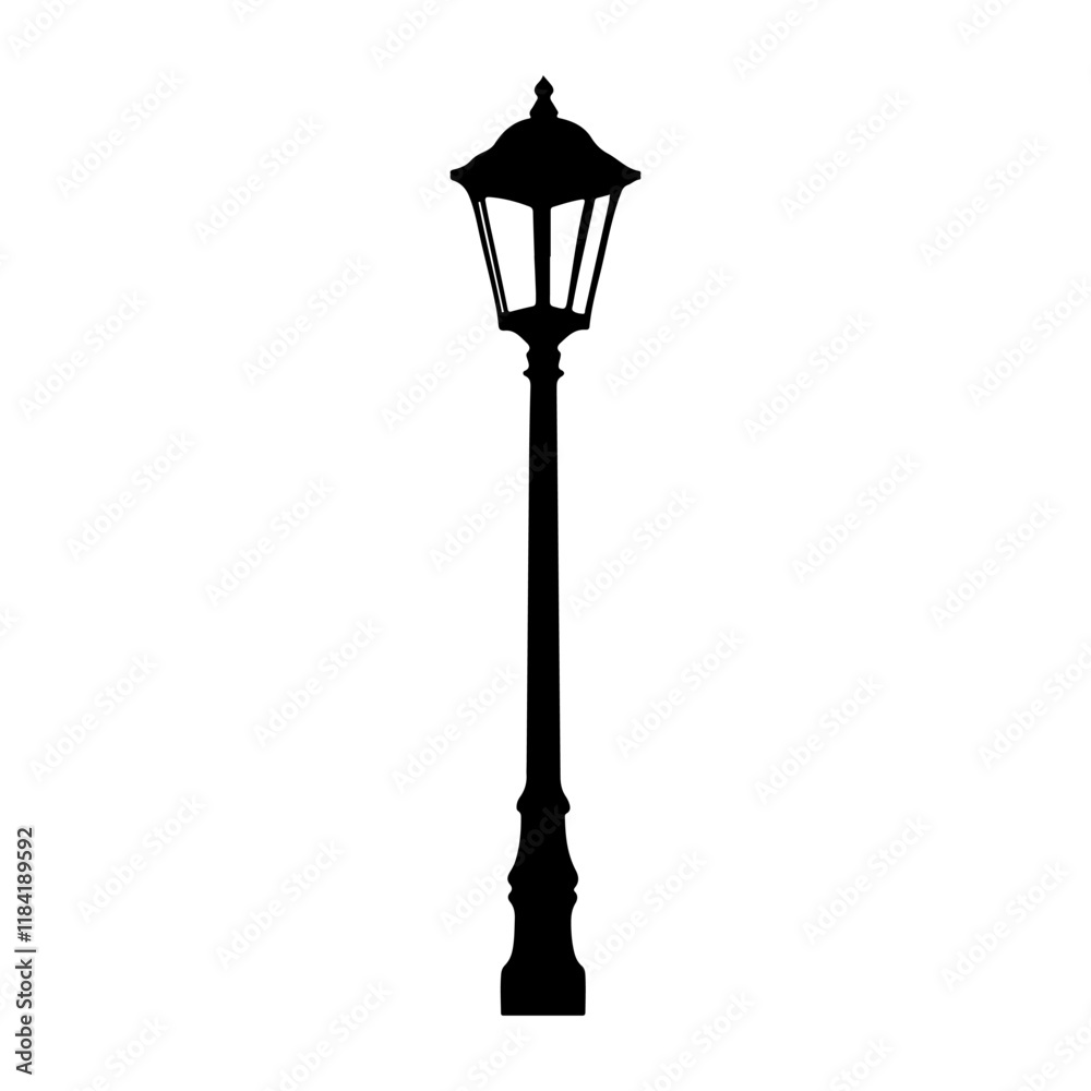 Black Street lamp silhouette vector illustration on white background.
