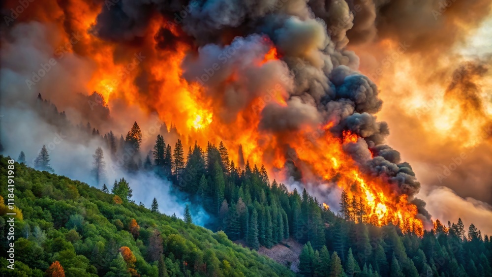 Forest Fire Burning Bright in Dusk Sky Forest Fire Burning Bright in Dusk Sky