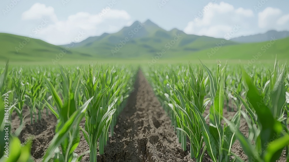 3D illustrator style scene depicting the water footprint of different crops, highlighting the amount of water consumed during crop production and its potential environmental impact 3D illustrator style scene depicting the water footprint of different crops, highlighting the amount of water consumed during crop production and its potential environmental impact
