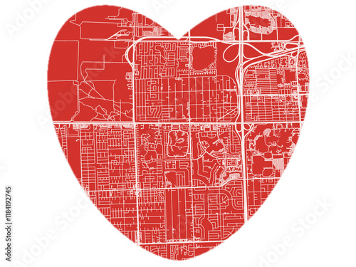 Heart-Shaped Map of Tamiami  Florida, USA in Bold Red and White Design. photo