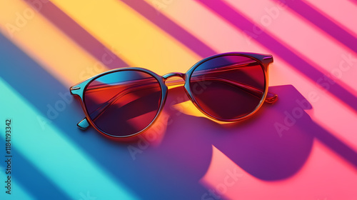 A stylish sunglass pattern on a colorful background with a sunshadow. Sunshadow. Illustration photo