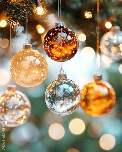 Wallpaper Mural Sparkling Christmas Ornaments Hanging on Decorated Tree with Festive Lights Torontodigital.ca
