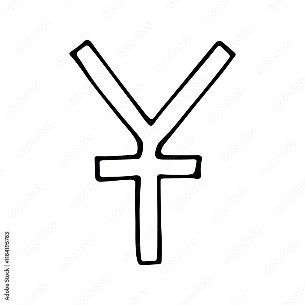 Obraz premium Hand drawn chinese yuan currency symbol. Brush stroke doodle. Single element for design