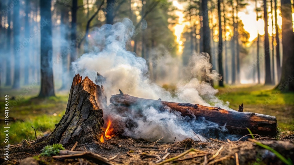 Tranquil Forest with Smoky Campfire Glow Tranquil Forest with Smoky Campfire Glow
