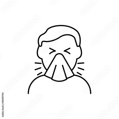 Sneezing man line icon, vector pictogram of flu or cold symptom. Man covering cough with napkin illustration, sign for medical poster.