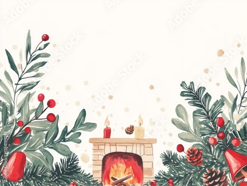 Wallpaper Mural Festive Fireplace Scene With Winter Botanicals And Candles Torontodigital.ca