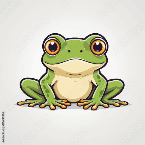 Cute cartoon frog, Cute frog character. cartoon drawing, label, vector illustration.