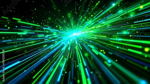 Green Neon Fiber Optic Abstract: Speed and Technology Lines Texture Background