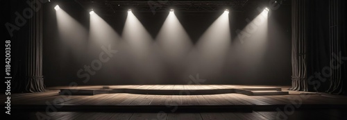 An empty and featureless stage illuminated by a single spotlight, emptiness, isolation, vacuum