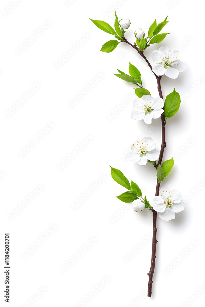 Obraz premium Branches with white spring flowers isolated, on a white background