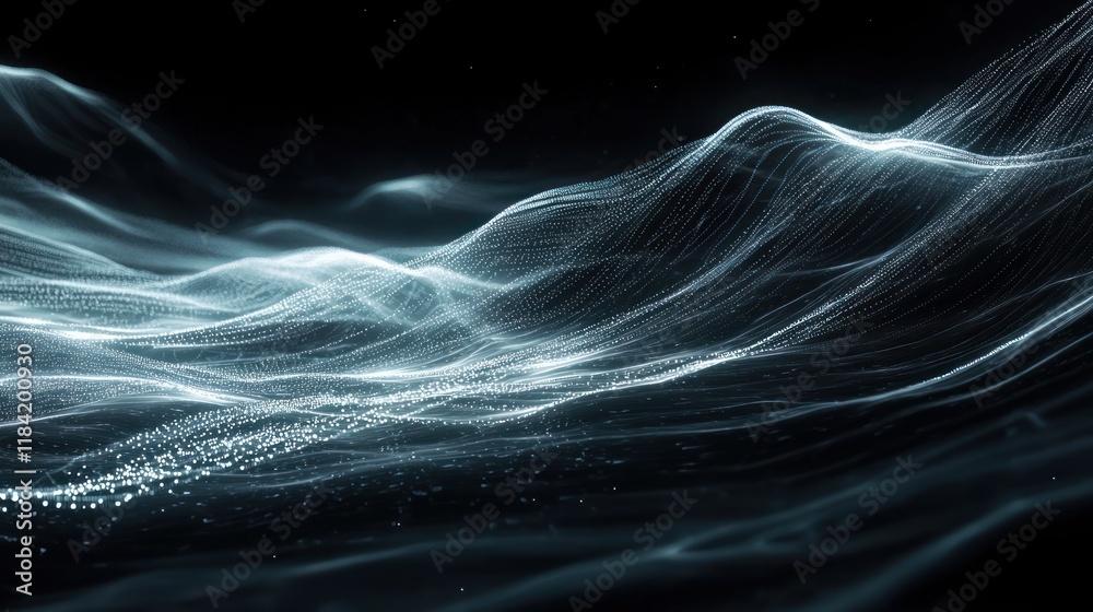 Abstract Digital Landscape: Glowing Waves of Data and Light Abstract Digital Landscape: Glowing Waves of Data and Light