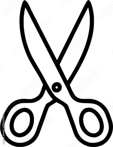 Fabric scissors in outline icon style, art and design theme.