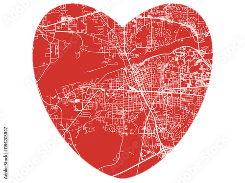 Heart-Shaped Map of Tuscaloosa Alabama, USA in Bold Red and White Design. photo