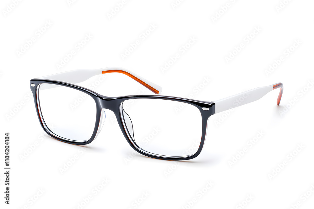 Classic, black-rimmed eyeglasses mock up isolated on white background Classic, black-rimmed eyeglasses mock up isolated on white background