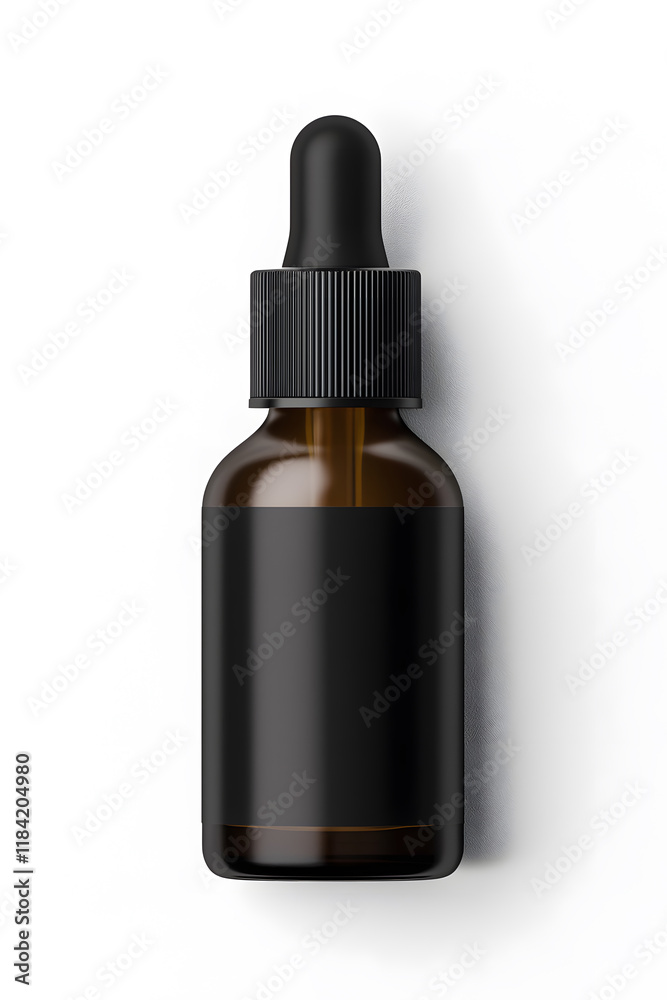 Dropper bottle with black cap mock up isolated on white background Dropper bottle with black cap mock up isolated on white background