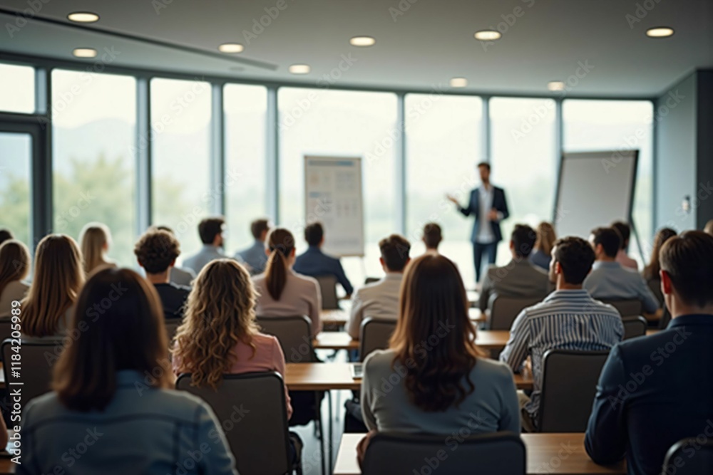 Professional Business Conference with Engaged Audience in a Modern Meeting Room during Presentation Professional Business Conference with Engaged Audience in a Modern Meeting Room during Presentation