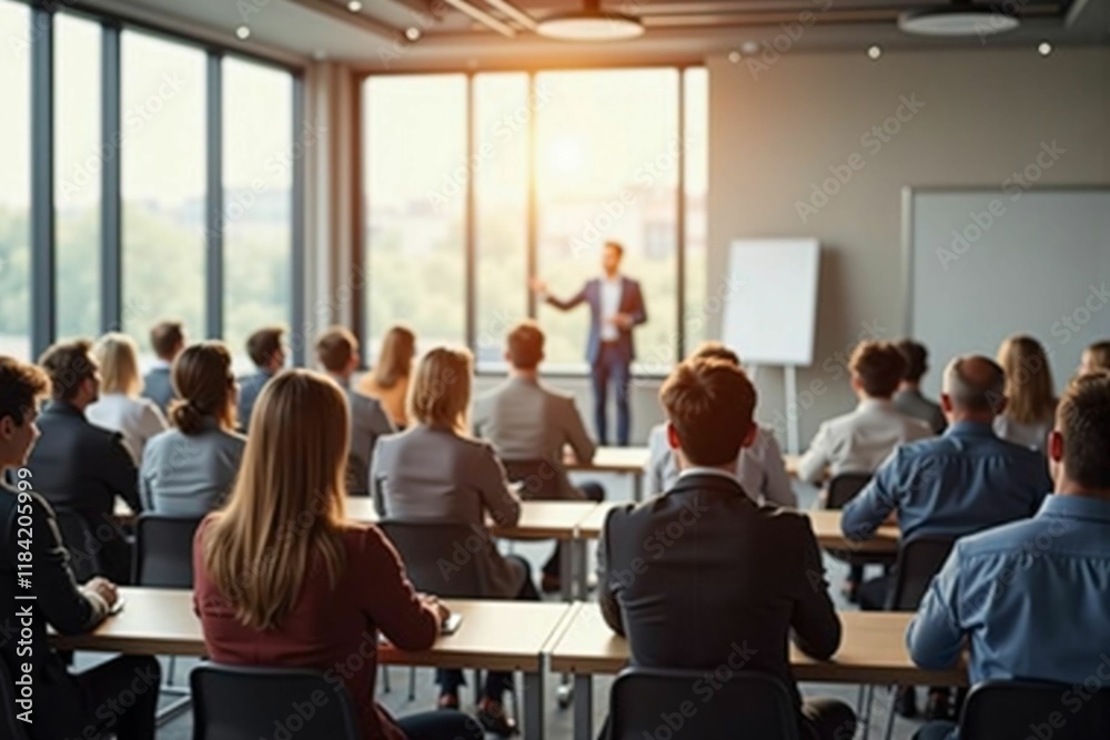 Professional Business Conference with Engaged Audience in a Modern Meeting Room during Presentation Professional Business Conference with Engaged Audience in a Modern Meeting Room during Presentation