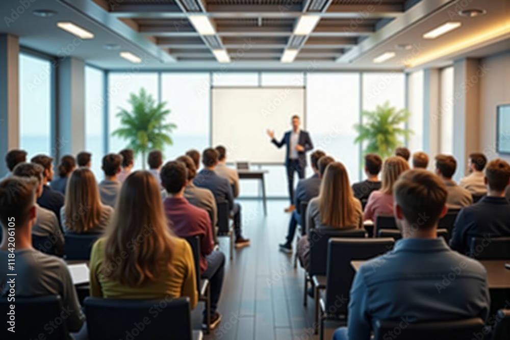 Professional Business Conference with Engaged Audience in a Modern Meeting Room during Presentation Professional Business Conference with Engaged Audience in a Modern Meeting Room during Presentation