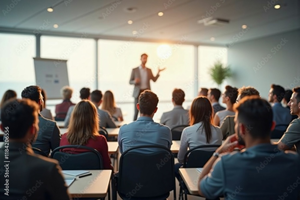 Fototapeta premium Professional Business Conference with Engaged Audience in a Modern Meeting Room during Presentation