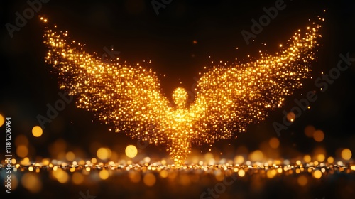 Golden Angel Wings Sparkle Brightly In The Night