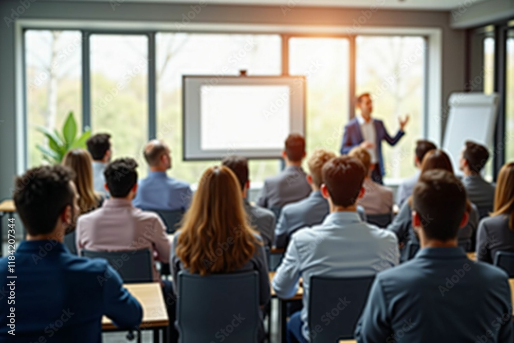 Professional Business Conference with Engaged Audience in a Modern Meeting Room during Presentation Professional Business Conference with Engaged Audience in a Modern Meeting Room during Presentation