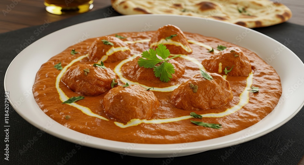 A aromatic cooked Butter chicken, a famous Indian cuisine. A aromatic cooked Butter chicken, a famous Indian cuisine.