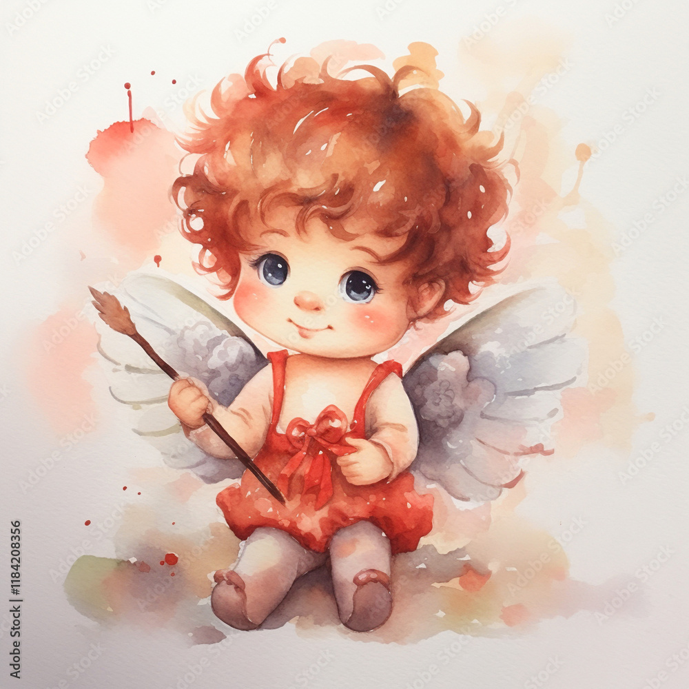 Fototapeta premium A cute, drawn cupid, ideal for Valentine's Day, love-themed products, or romantic illustrations