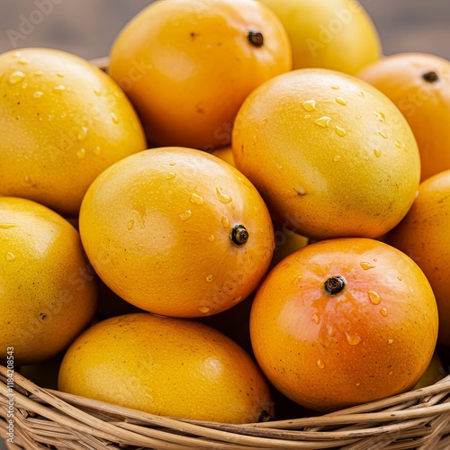 A basket of juicy orange colored Alphonso Mango Fruit photo