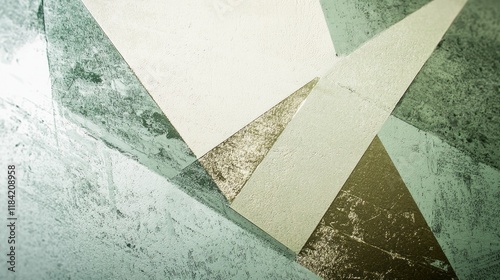 Geometric forms in sage green and cream intertwine harmoniously, showcasing an artistic flair that transforms an ordinary space into a modern marvel, emphasizing creativity and style