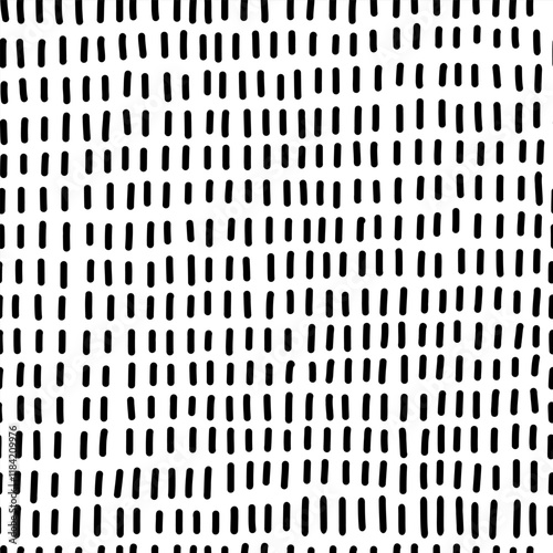 Seamless pattern with vertical hand drawn doodle dashes. Black lines create a minimal abstract texture. Perfect for textile prints, packaging, and digital backgrounds. Vector illustration.