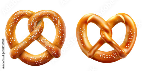 Two deliciously twisted pretzels, golden brown and sprinkled with coarse salt, showcasing their iconic shape and texture.