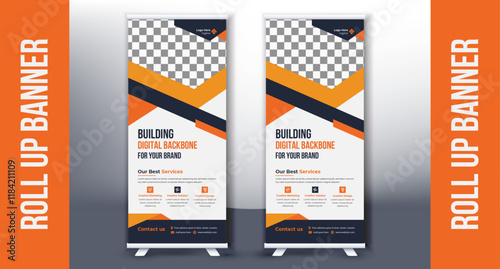 Roll up banner signage design template, Vertical roll up, x-stand, exhibition display, Marketing, Promotion, abstract background, pull up design,