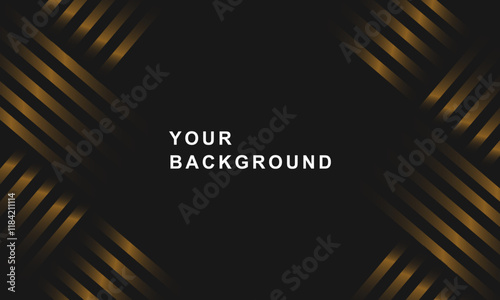 A background with a modern and elegant design, ideal for various purposes. The black background is adorned with diagonal gold lines in all four corners, creating an attractive and luxurious visual eff