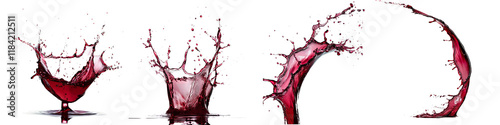 A series of dynamic red liquid splashes, capturing the motion of wine spilling and creating artistic shapes.
