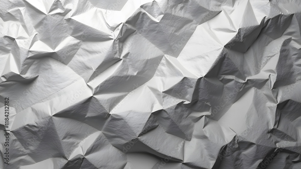 Fototapeta premium Abstract Monochrome Silver Crumpled Paper Texture, Artistic Background for Design Projects