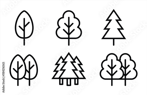 Minimalist Black And White Forest Tree Icons Set On White Background