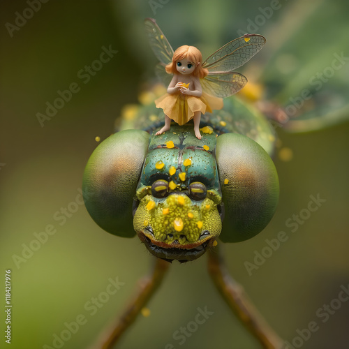 dragonfly on a leaf with a fairy 