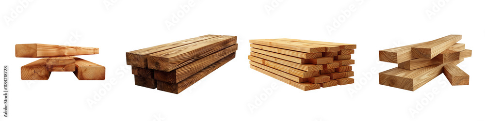 Various wooden planks displayed in different arrangements, showcasing their texture and structure. Various wooden planks displayed in different arrangements, showcasing their texture and structure.