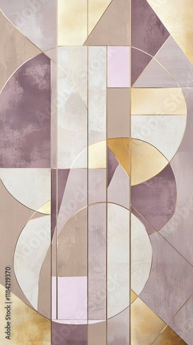 Bold geometric patterns in shades of muted lavender create a captivating visual experience. The artwork balances form and color, inviting contemplation and appreciation of modern design aesthetics