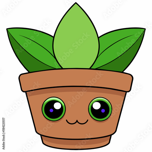 Adorable Kawaii Plant in Pot Vector Illustration - Cute Character SVG Design