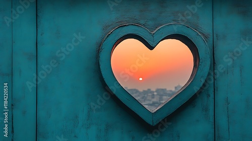 Heart Shaped Frame Reveals Sunset Over Cityscape