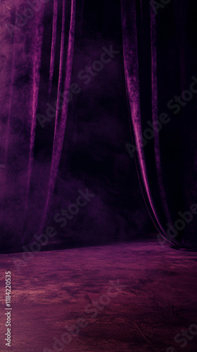 A dark background sets the stage for an atmospheric stock photo, featuring an empty floor veiled in smoky plum and maroon hues, creating a royal ambiance.