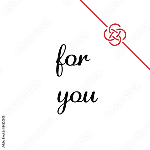 "For you" message card or tag design with Mizuhiki knot charm "Canola flower". Japanese style.