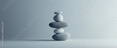 A minimalist arrangement of balanced stones, symbolizing harmony and tranquility.