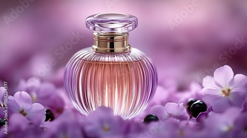 Elegant Perfume Bottle Amidst Purple Flowers