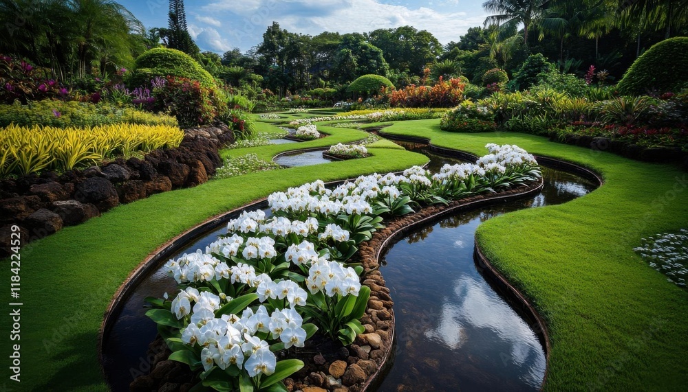 Obraz premium Elegant orchid garden with rare exotic blooms