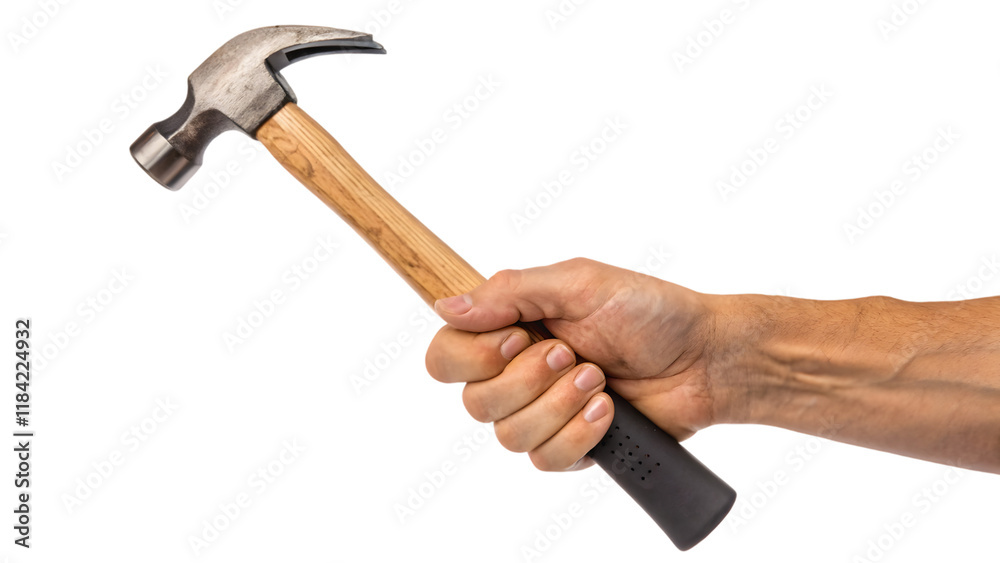a hand holding a hammer isolated on white a hand holding a hammer isolated on white