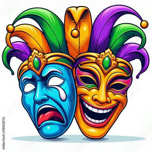 Cute Mardi Gras Comedy and Tragedy Masks design, with place for text